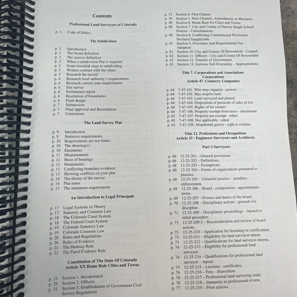 Colorado Land Surveying Laws 2017 The Subdivision Professional Reference